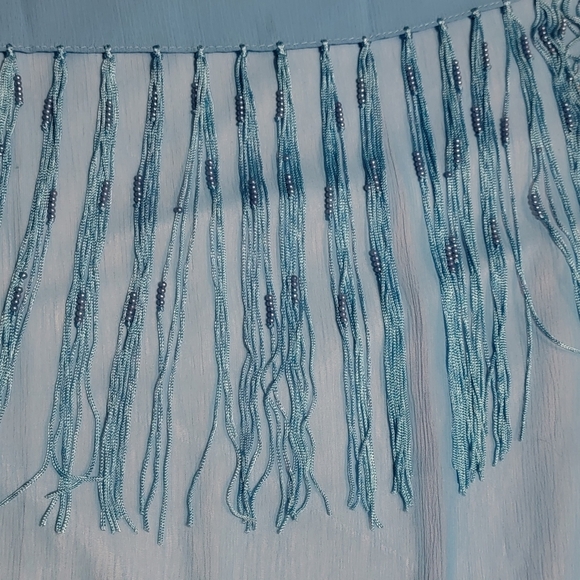 Sky-blue Fringed Wrap Shawl - Picture 6 of 9